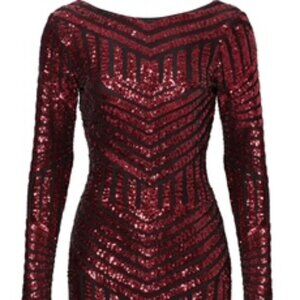 Dress the Population Lola Berry Sequin Geo Stripe Long Sleeve Bodycon Minidress